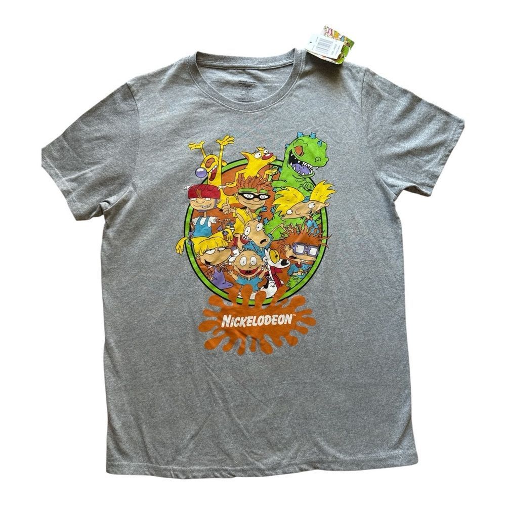 Nickelodeon Gray T-Shirt with 90’s Characters Rugrats, Hey Arnold and More